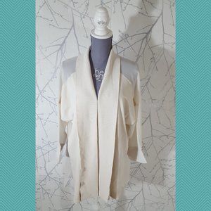 Wynne Layers Ivory Open Front Lightweight Cardigan w/ Sheer Back